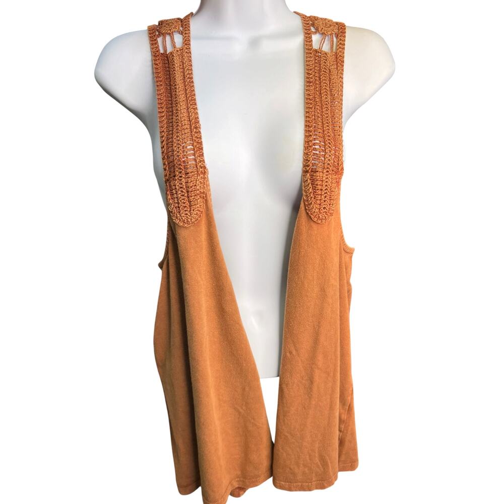 NWT Earthbound Trading Co Crochet Back Boho Vest Open Front Short Vest S M XL - Picture 2 of 9